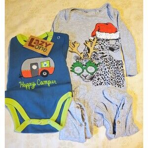 12M Unisex Stella McCartney Christmas Cheetah Sleeper+NWT Happy Camper Bodysuit